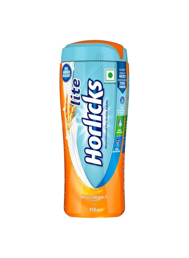 Horlicks Lite 450g, Scientifically designed for Adults |High Protein, Zero added sugar | Malt Flavor - Image 1